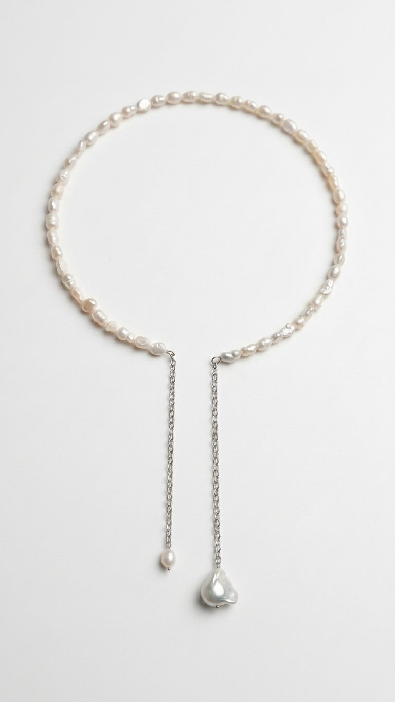 ELARA — Choker de perla barroca y cadenas acero