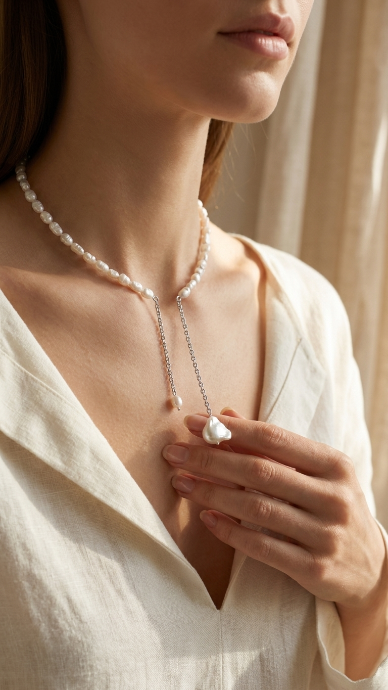 ELARA — Choker de perla barroca y cadenas acero