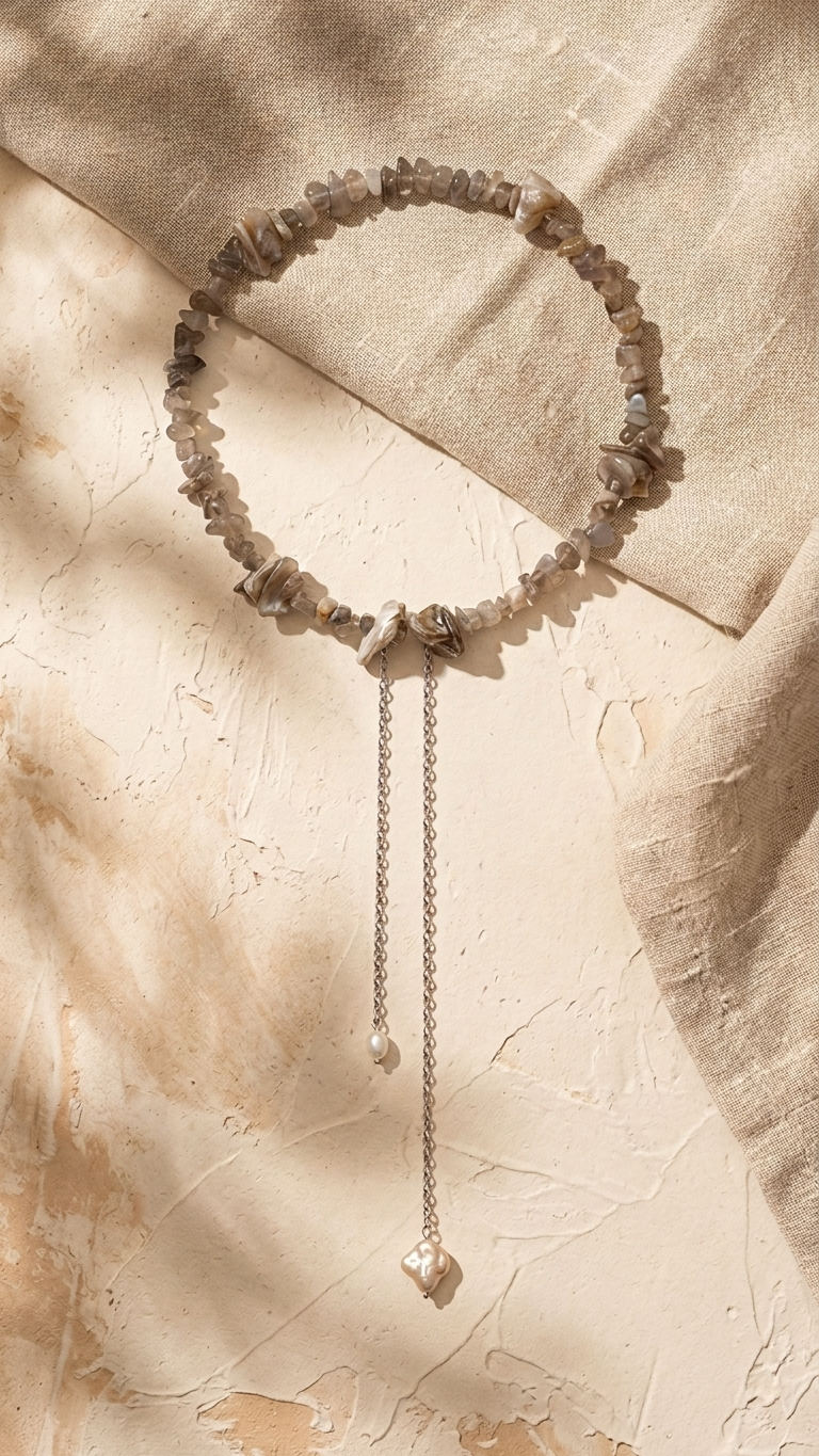 Choker REBEL · Piedra Luna Melocotón, Nácar