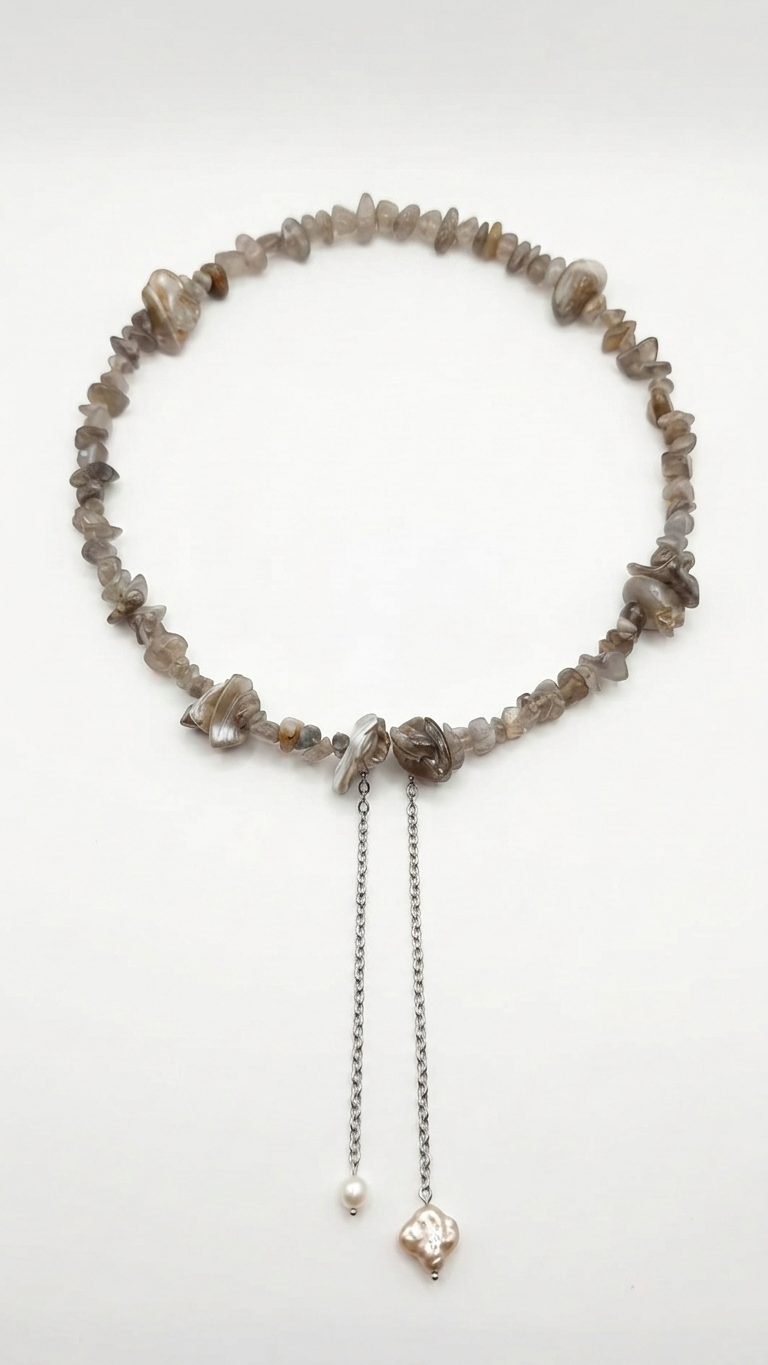 Choker REBEL · Piedra Luna Melocotón, Nácar