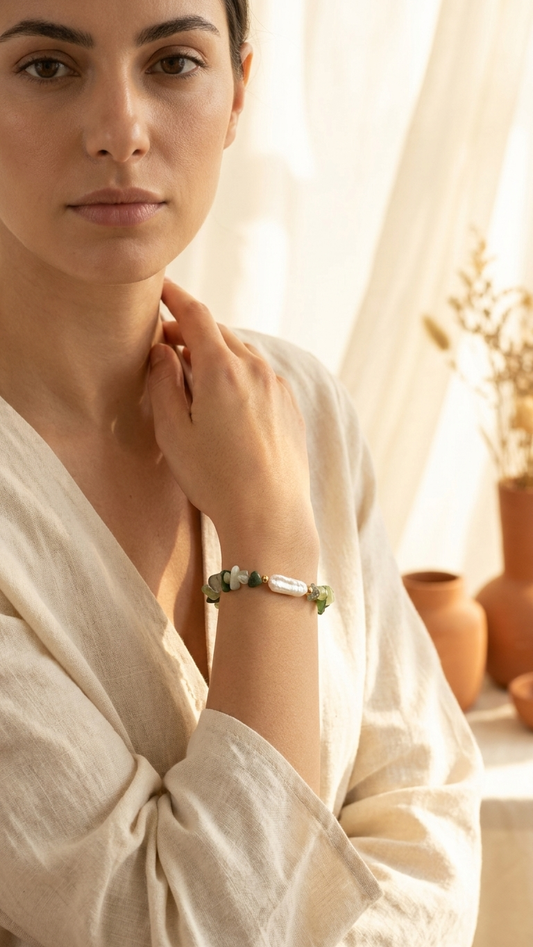 FORZA Pulsera con Minerales y Perla Barroca