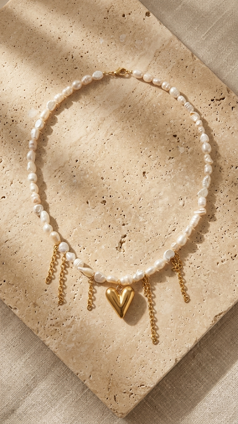 Collar AURA | Collar de Perlas Barrocas y corazón de acero