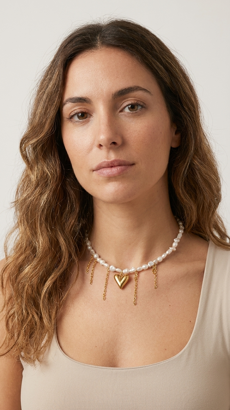 Collar AURA | Collar de Perlas Barrocas y corazón de acero