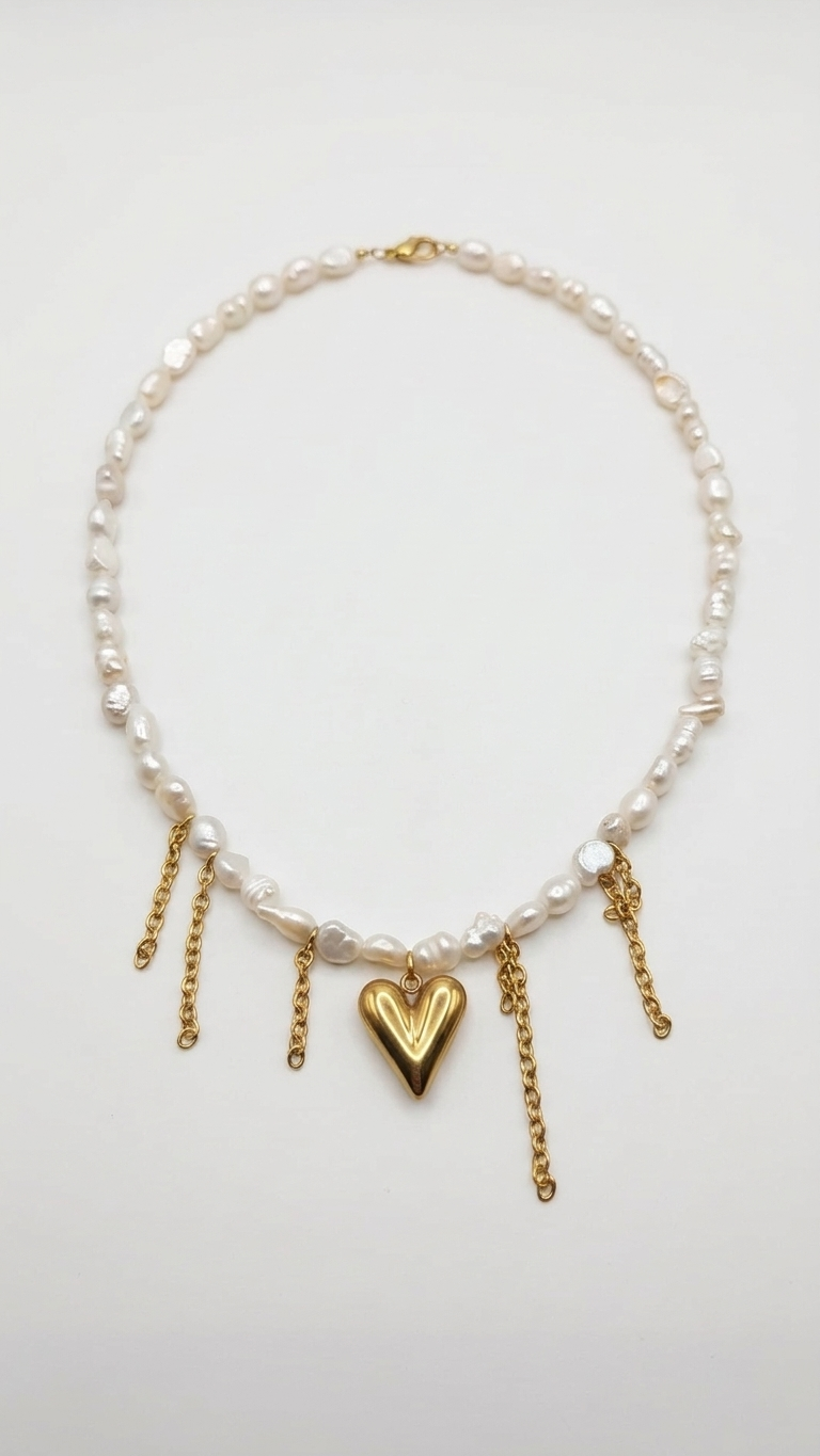 Collar AURA | Collar de Perlas Barrocas y corazón de acero