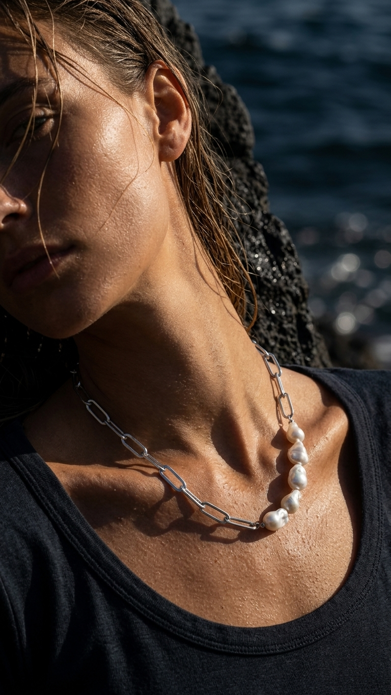 COLLAR BRUMA · Perlas Barrocas y Acero