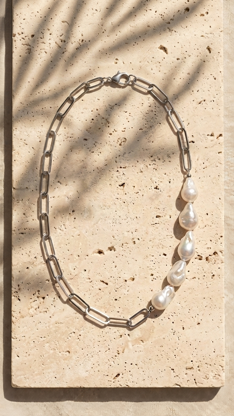 COLLAR BRUMA · Perlas Barrocas y Acero