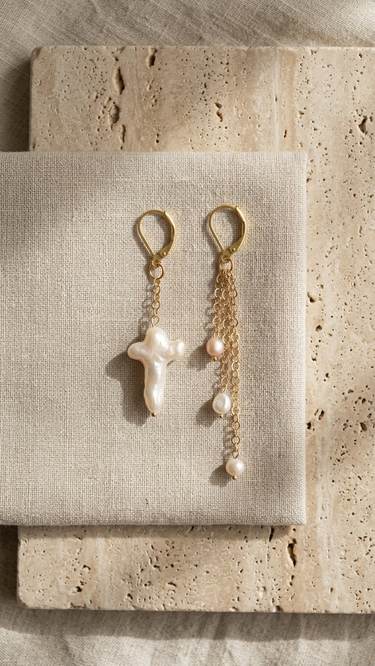Pendientes DÚO · Perlas Barrocas y Acero Dorado