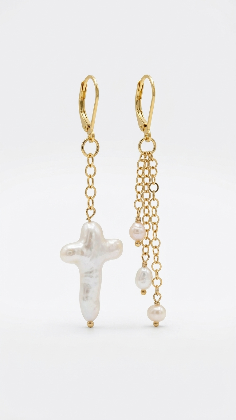Pendientes DÚO · Perlas Barrocas y Acero Dorado
