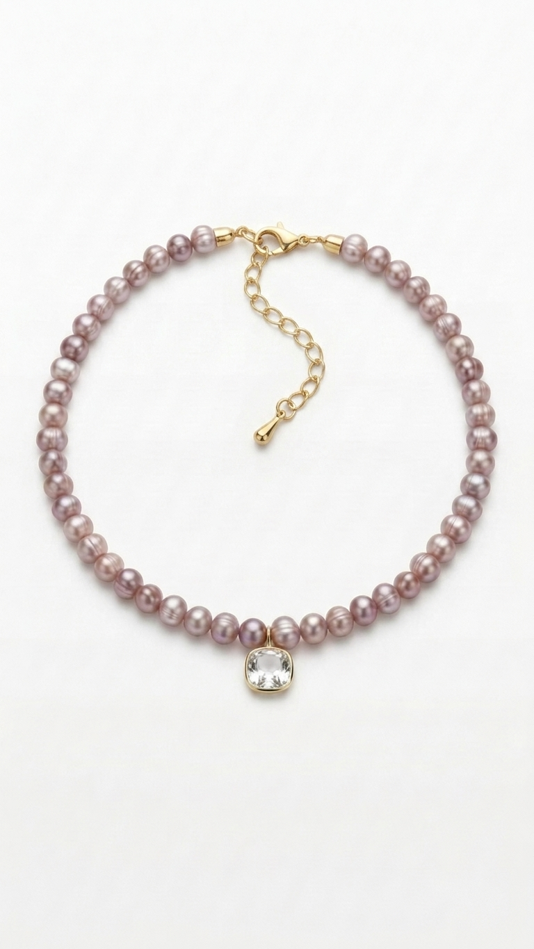 Gargantilla UMBRA · Perlas malva y acero dorado