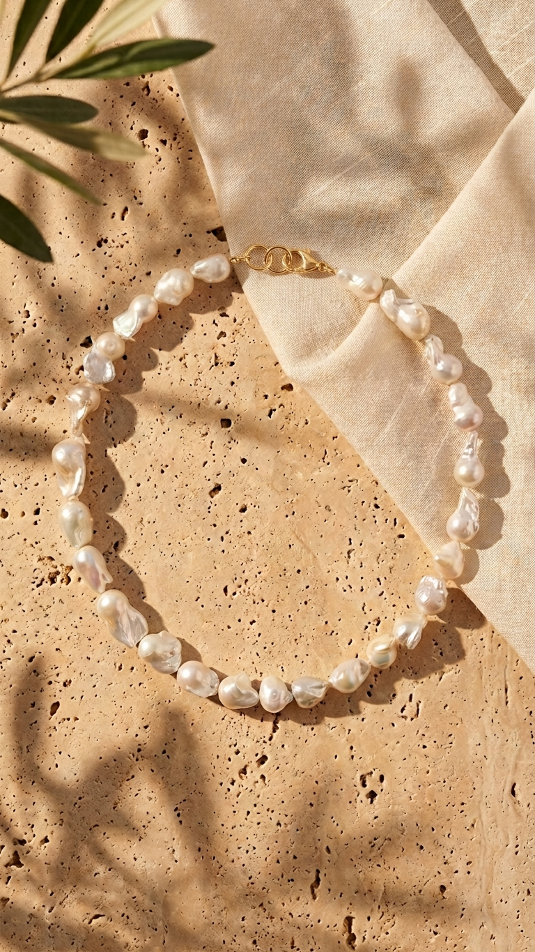 Collar SALITRE · Perlas barrocas y acero