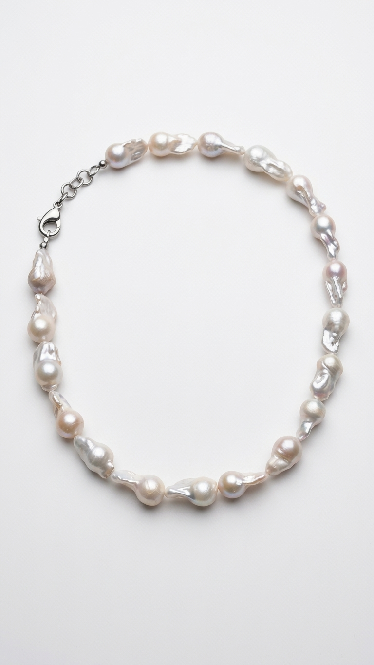 Collar SALITRE · Perlas barrocas y acero