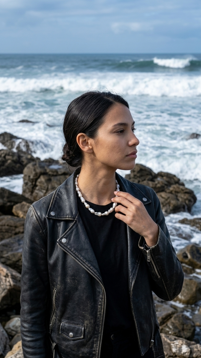 Collar SALITRE · Perlas barrocas y acero