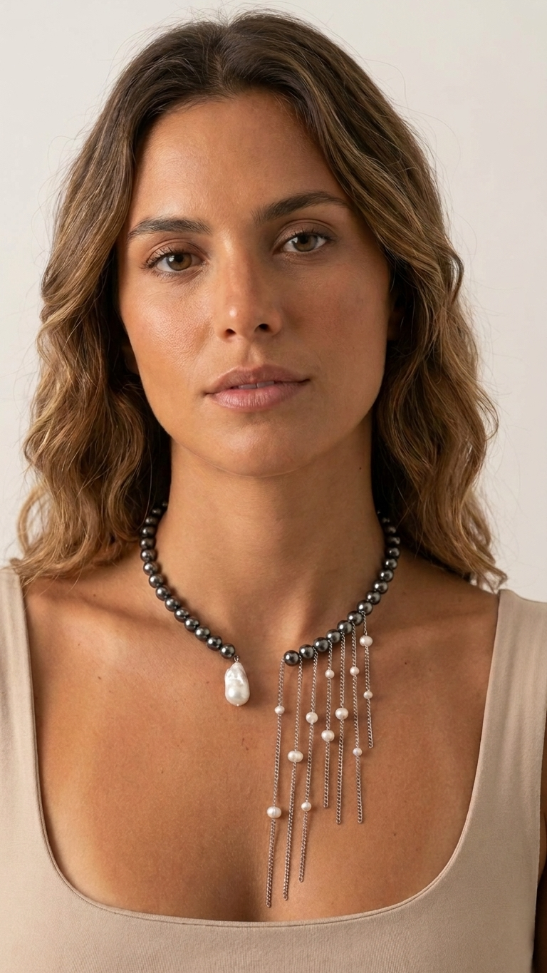 CHOKER MAREA · Hematita, perlas y acero