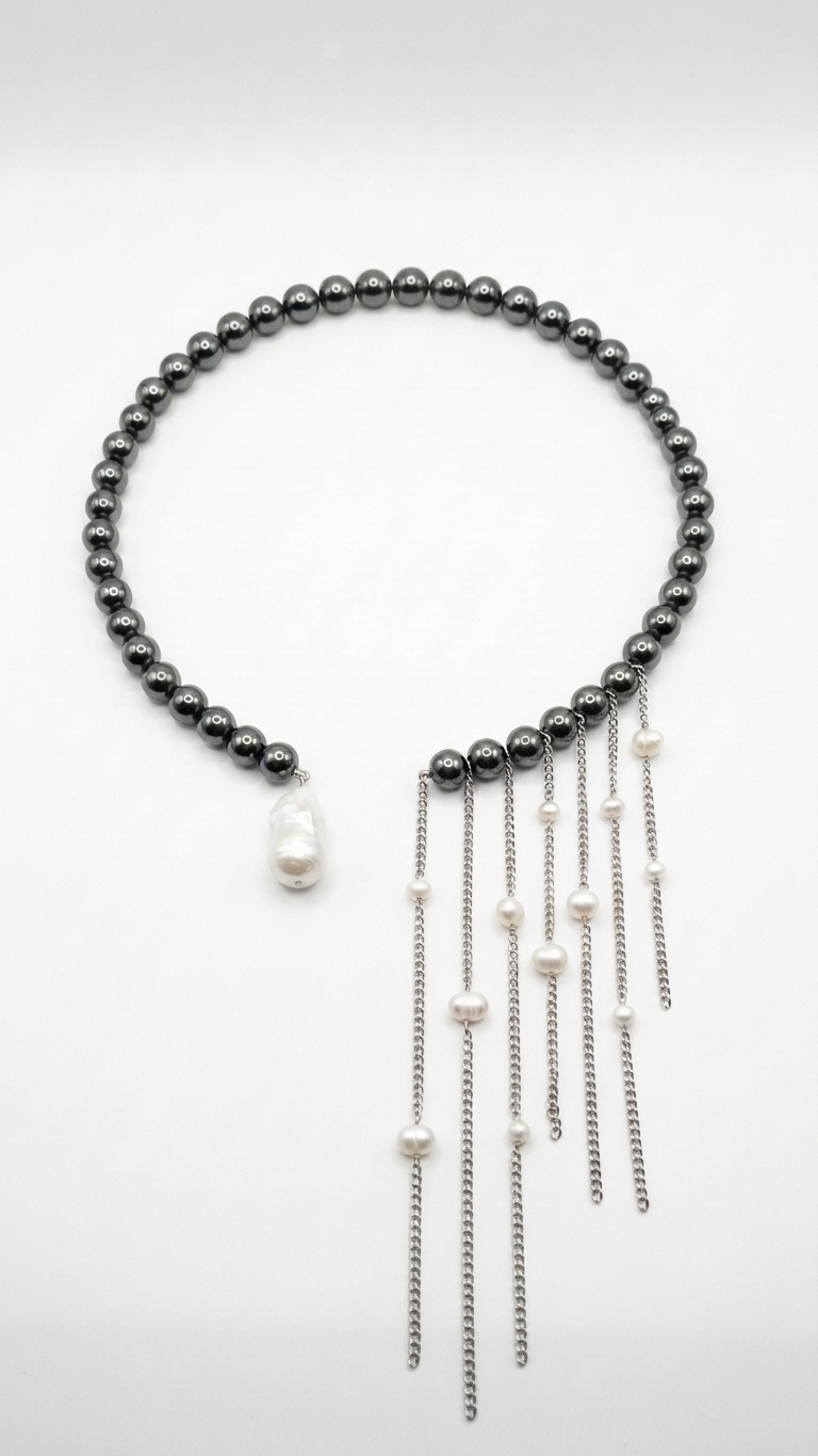 CHOKER MAREA · Hematita, perlas y acero