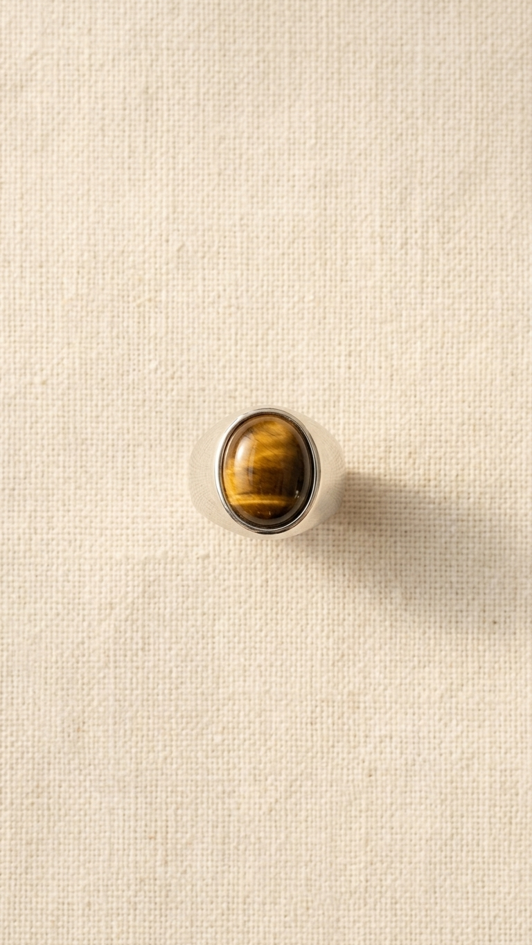 Anillo GALATEA  redondo · Ojo de Tigre y Acero