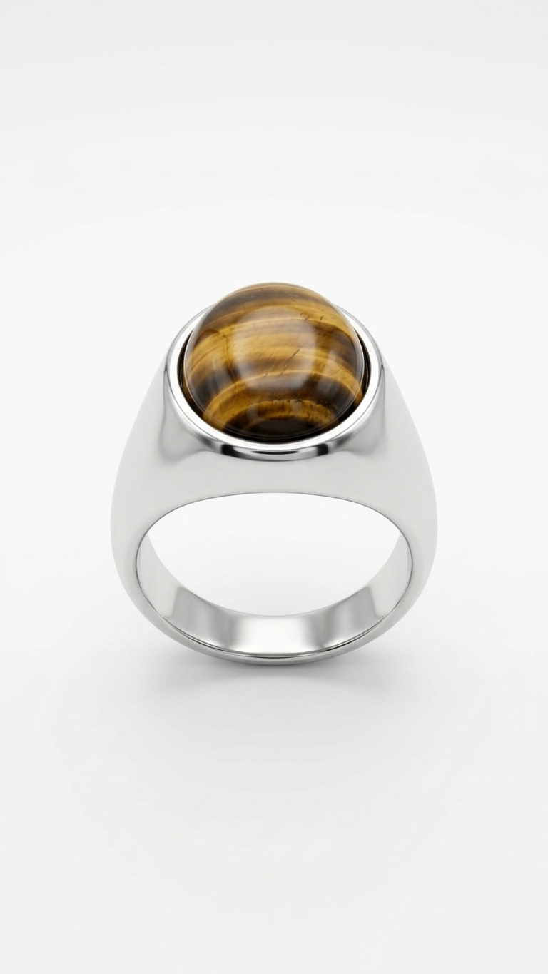 Anillo GALATEA  redondo · Ojo de Tigre y Acero