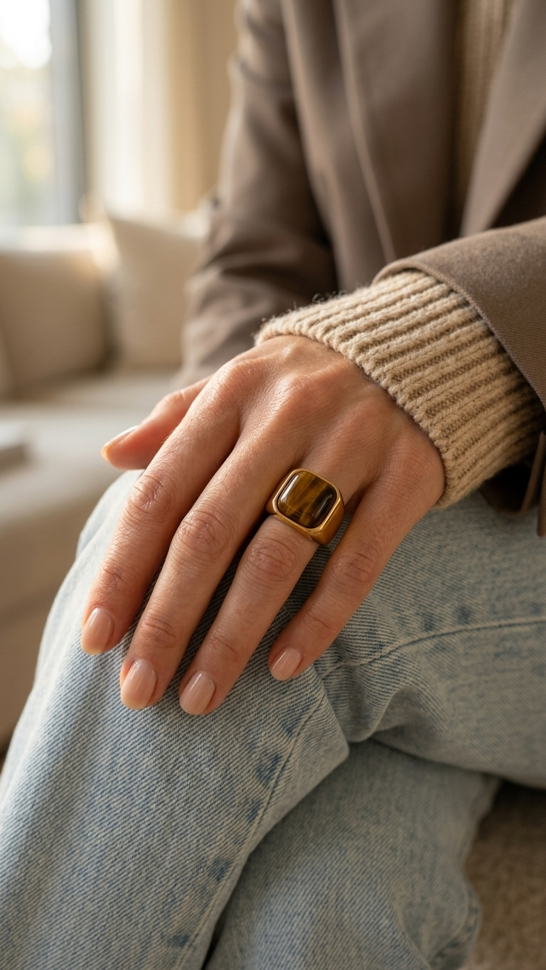 Anillo GALATEA · Ojo de Tigre y Acero
