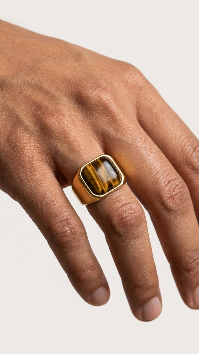 Anillo GALATEA · Ojo de Tigre y Acero