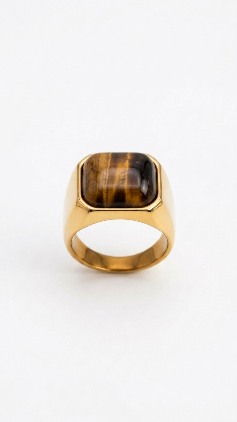 Anillo GALATEA · Ojo de Tigre y Acero