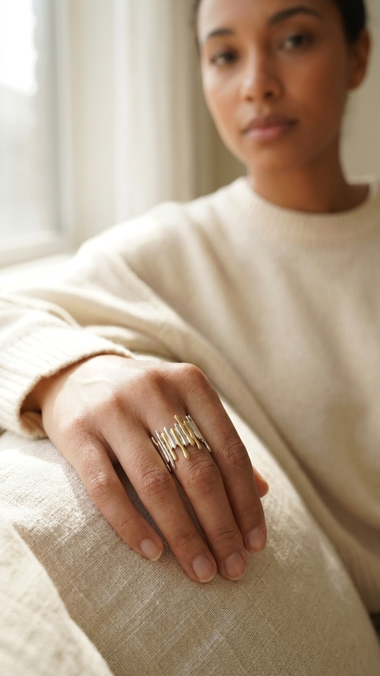 Anillo GALENE Bicolor de Acero Inoxidable | AMARÉ Copiar