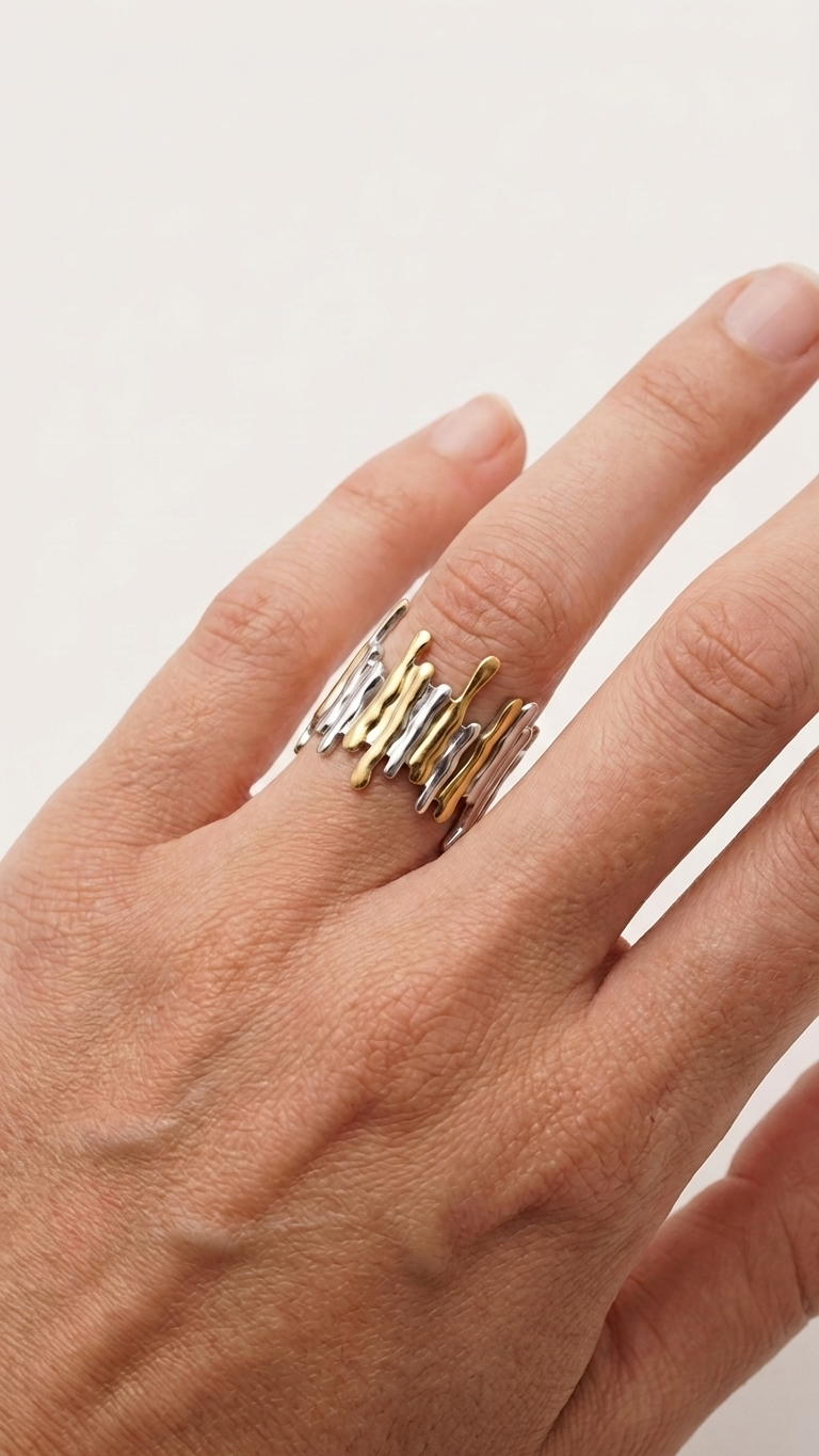 Anillo GALENE Bicolor de Acero Inoxidable | AMARÉ Copiar