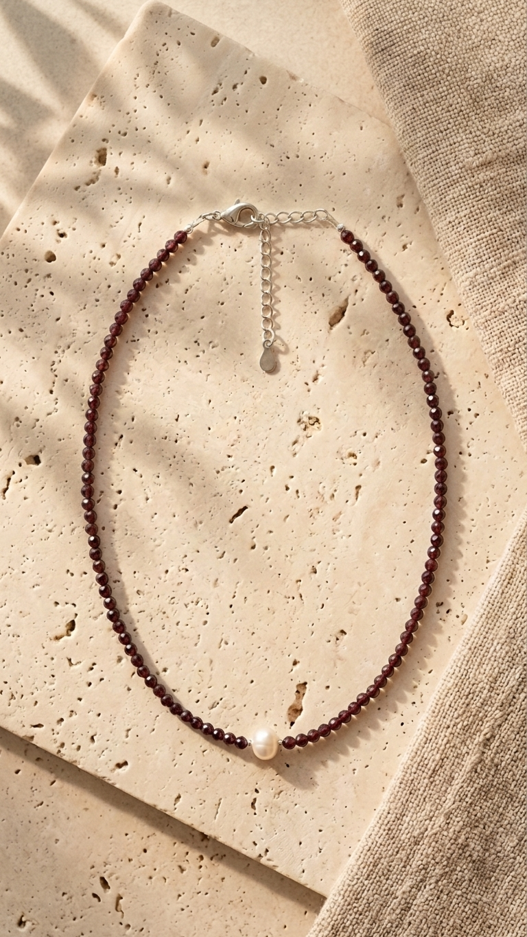 Collar RUBRA de Granate y Perla Rosada