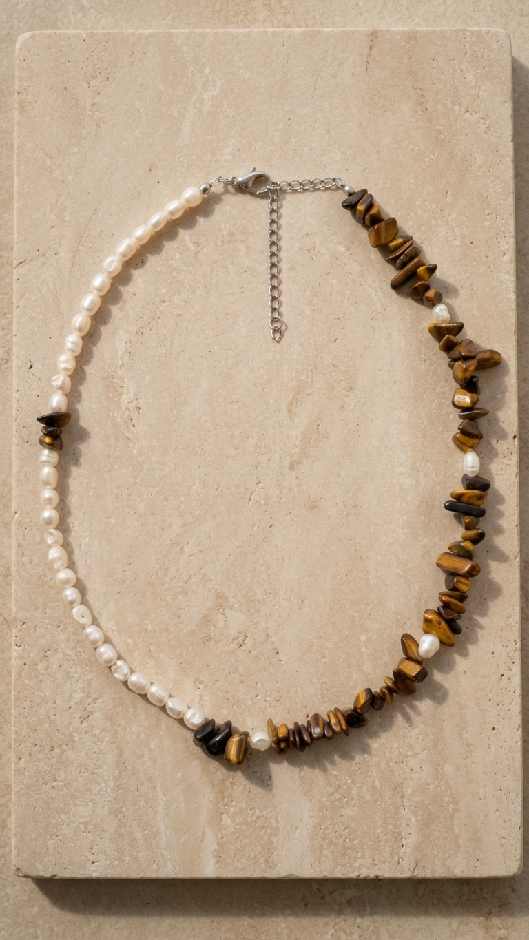 Collar EIRA  - Perla Barroca Mini y Ojo de Tigre Natural