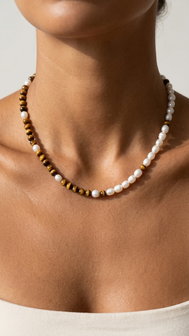 Collar SAGA - Perla Barroca y Ojo de Tigre Natural