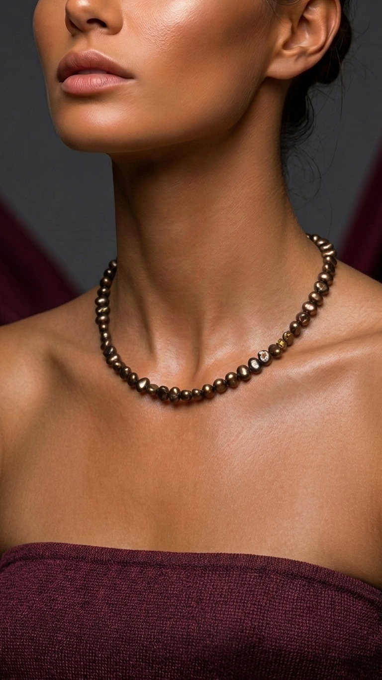 Collar BRONCE - Perlas Barrocas Marrón Dorado