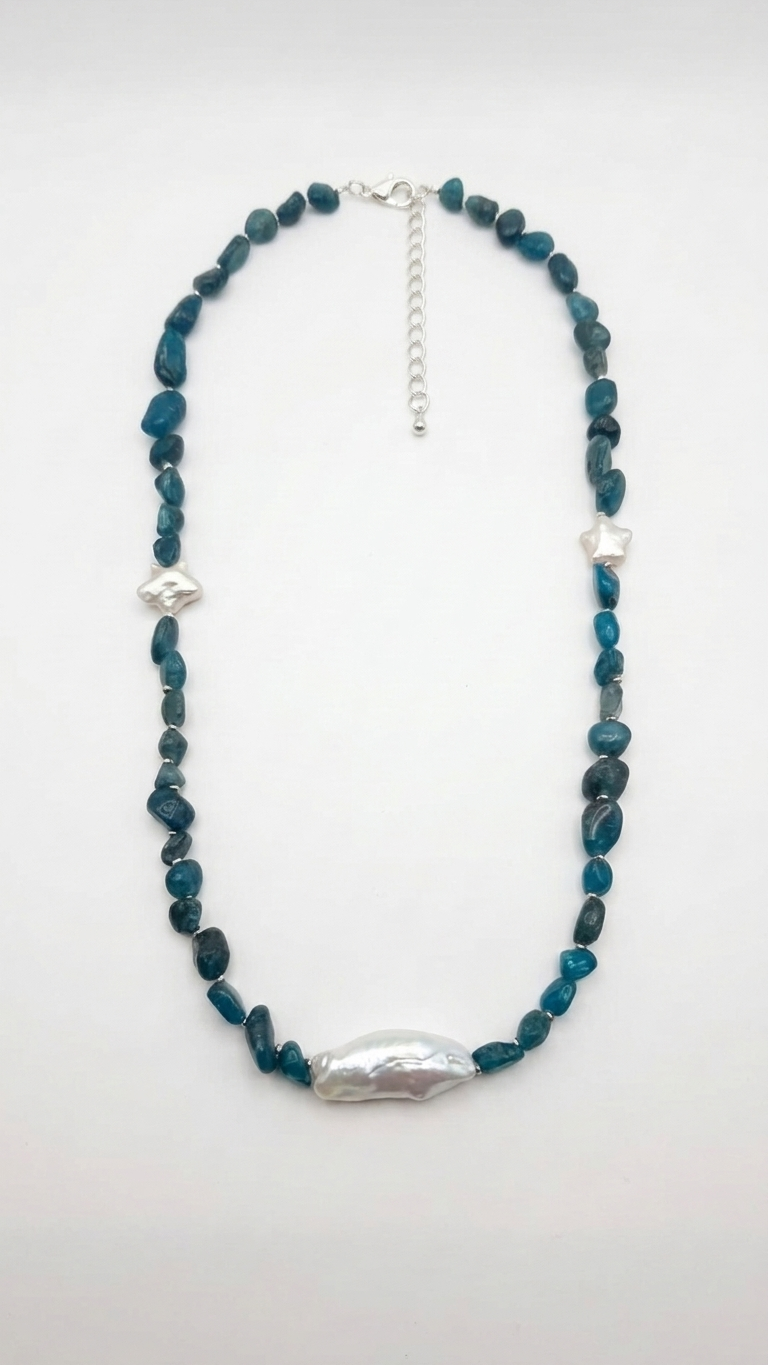 Collar ASTREA con Apatita Azul y Perla Barroca