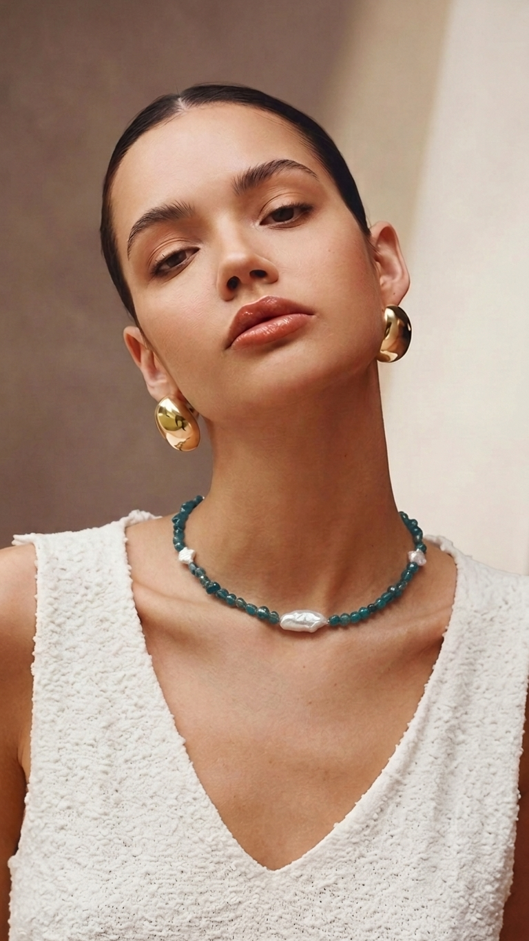 Collar ASTREA con Apatita Azul y Perla Barroca
