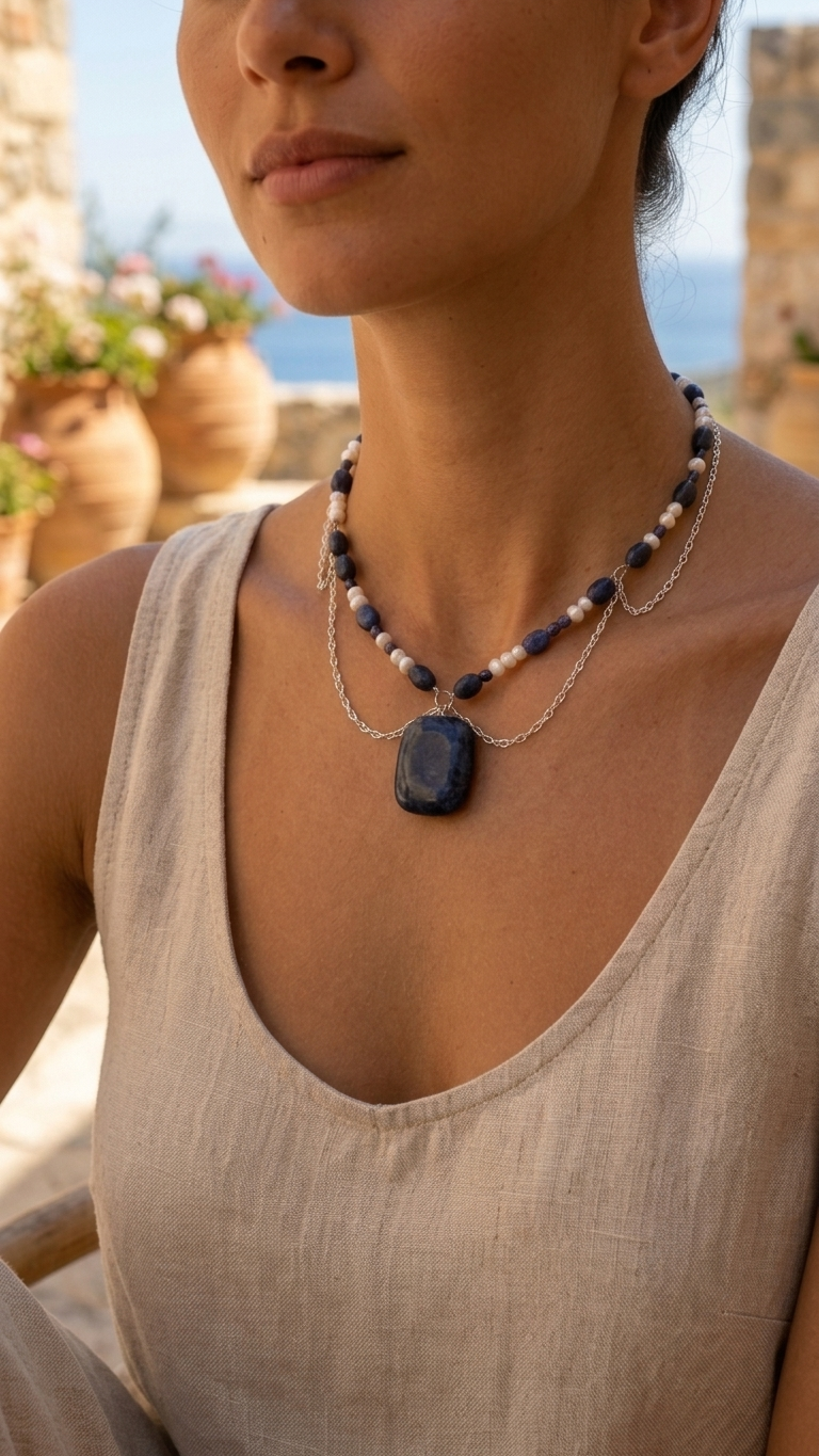 Collar ALETHEIA de Sodalita y Perlas