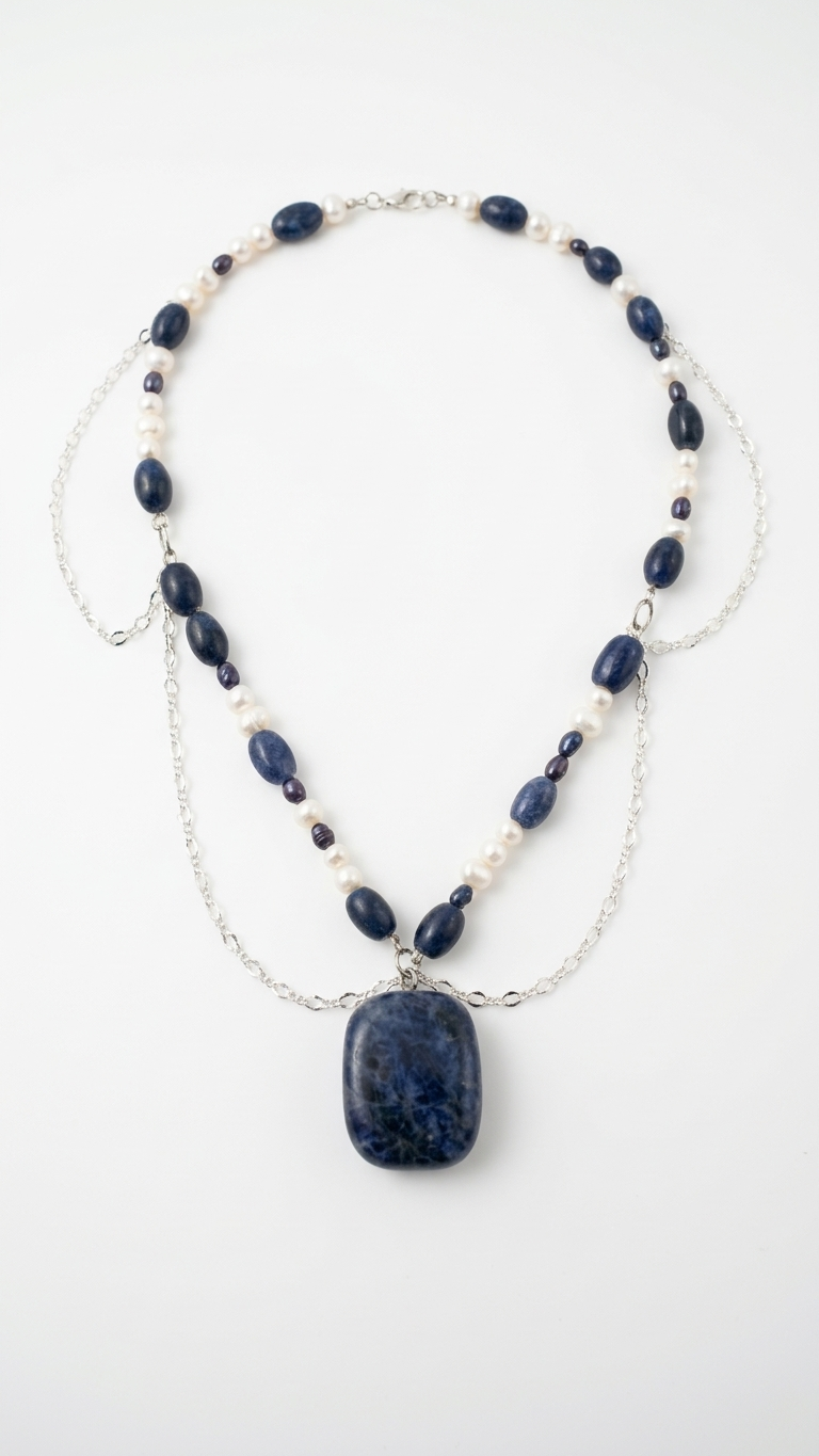 Collar ALETHEIA de Sodalita y Perlas
