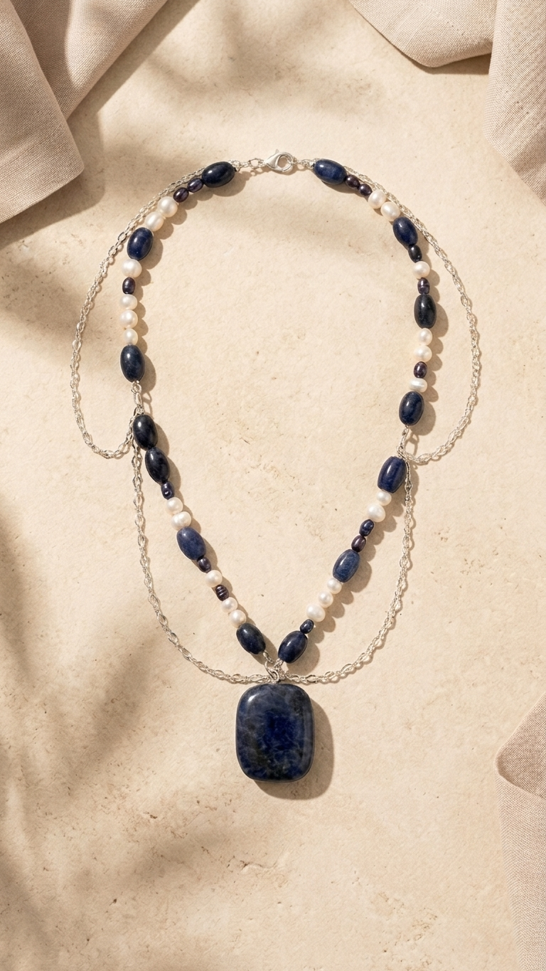 Collar ALETHEIA de Sodalita y Perlas