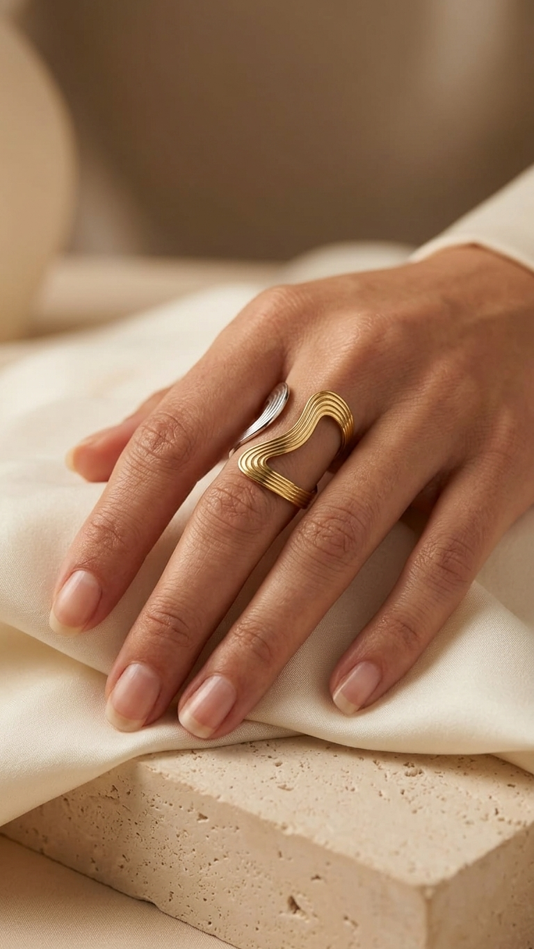 Anillo ONDA DUO Bicolor en Acero y Oro PVD
