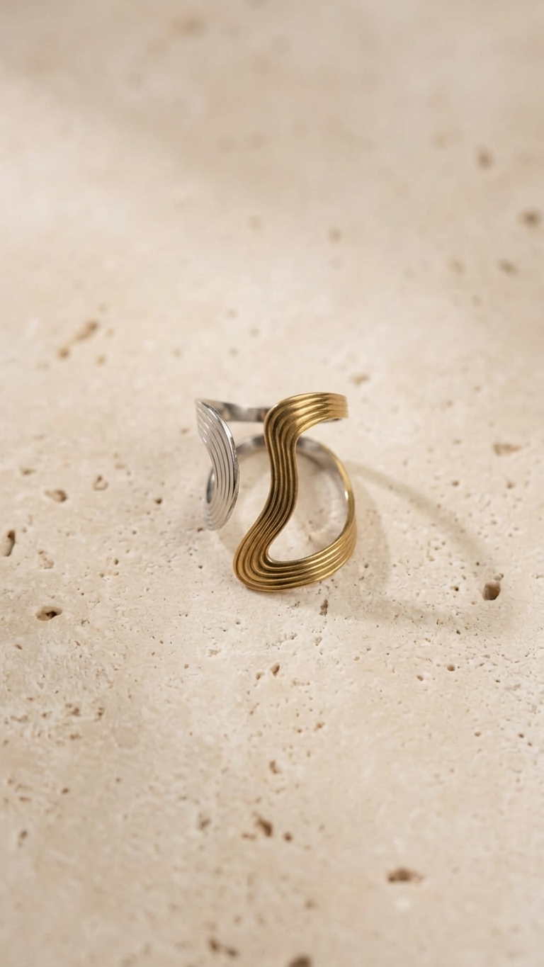 Anillo ONDA DUO Bicolor en Acero y Oro PVD