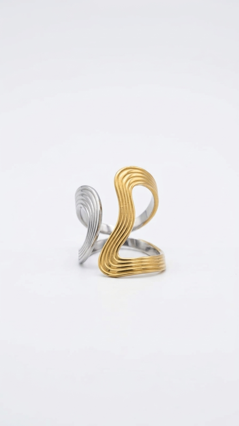 Anillo ONDA DUO Bicolor en Acero y Oro PVD