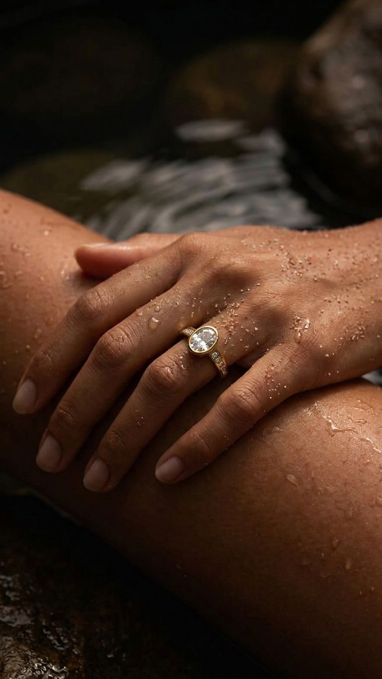 Anillo LUMI en Acero Baño Oro PVD y Circonitas