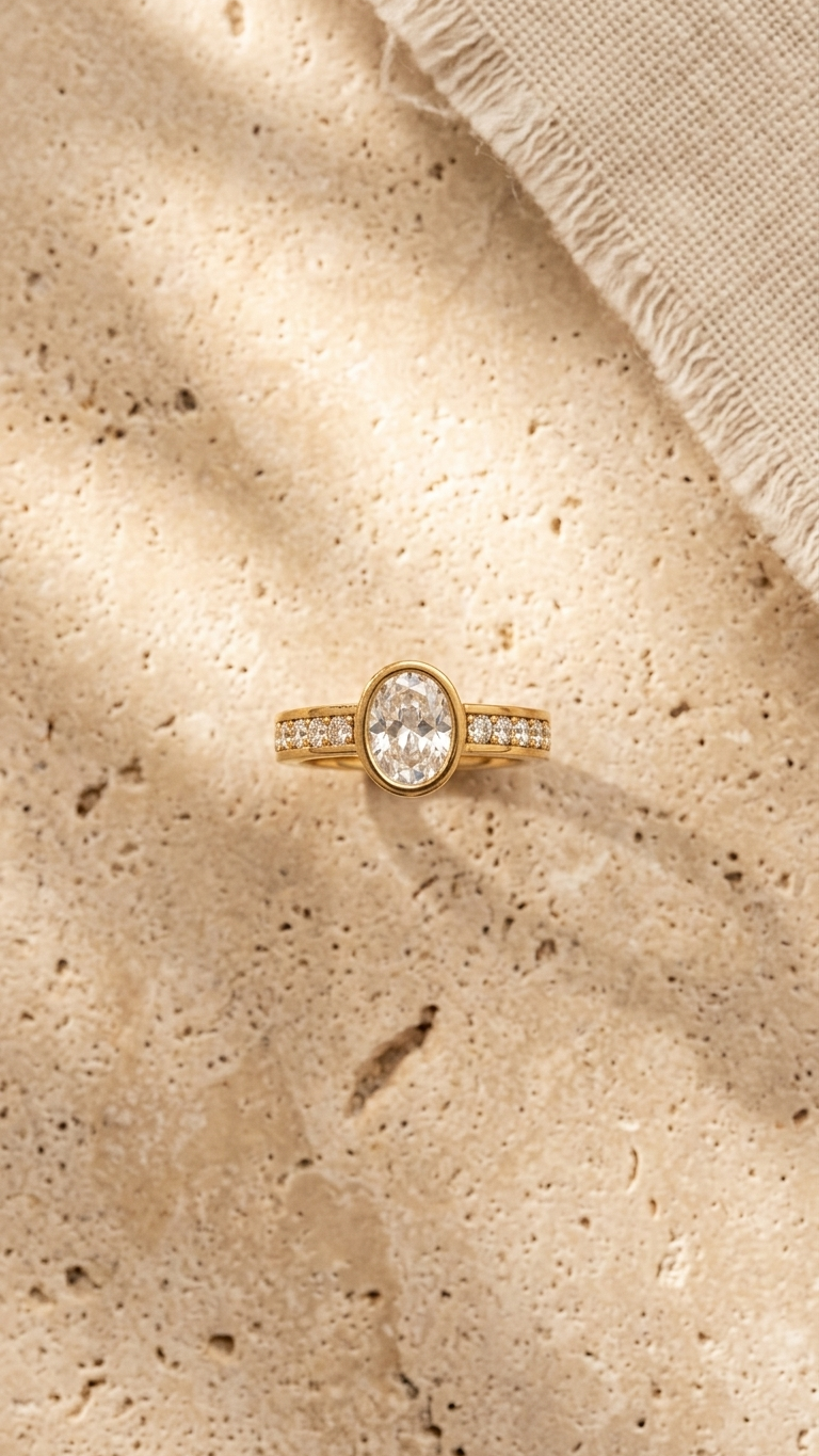 Anillo LUMI en Acero Baño Oro PVD y Circonitas