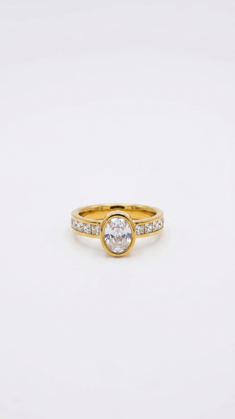 Anillo LUMI en Acero Baño Oro PVD y Circonitas