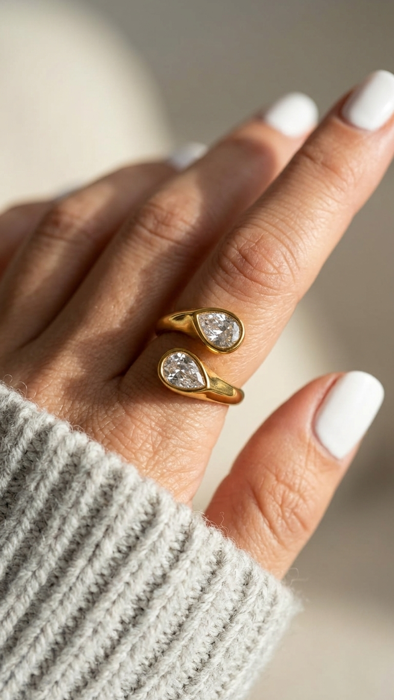 Anillo KAIRA  de Acero Dorado y Circonitas