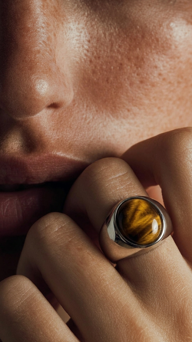Anillo KAELEN de Acero Sólido y Ojo de Tigre