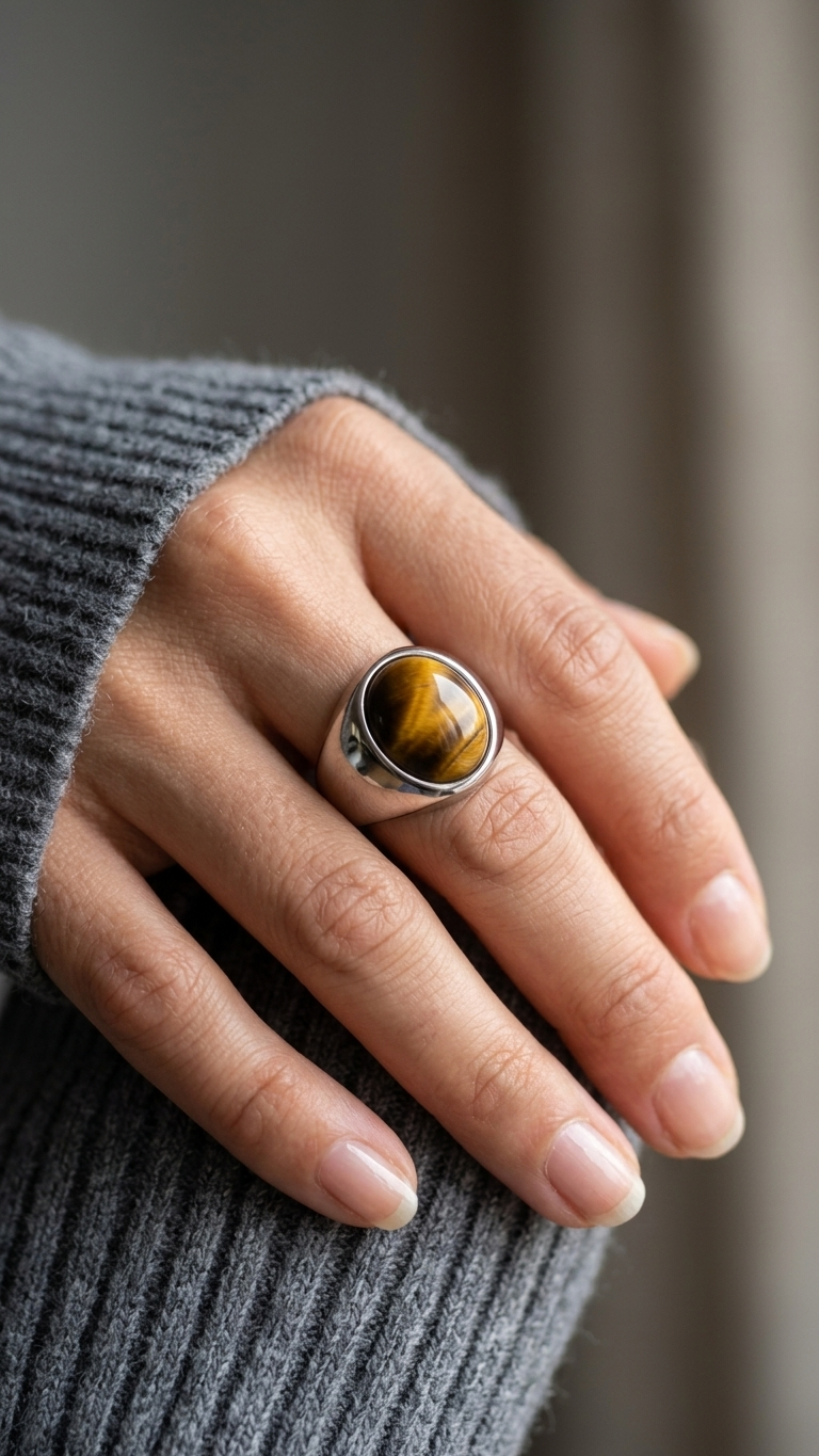 Anillo KAELEN de Acero Sólido y Ojo de Tigre
