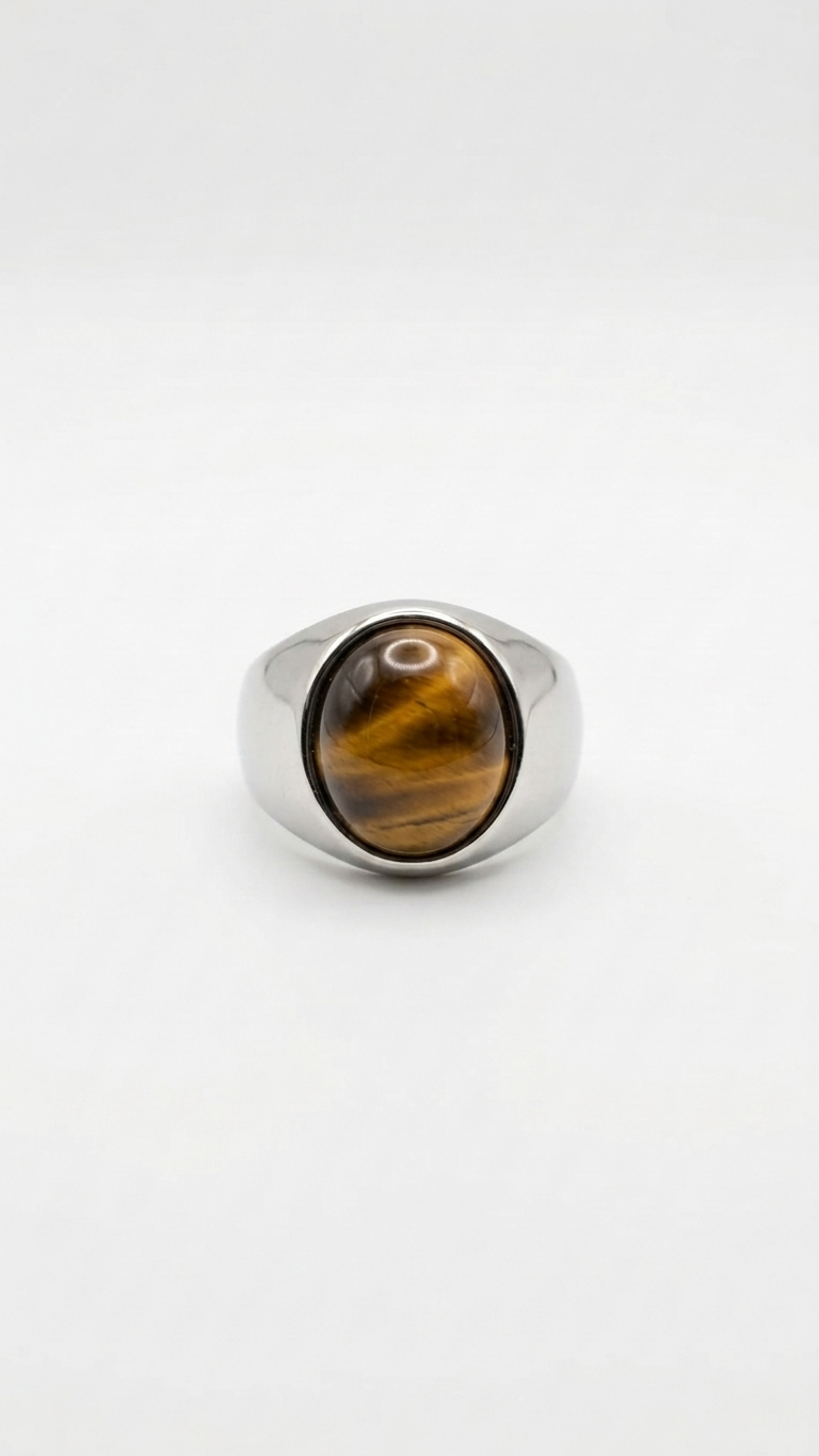 Anillo KAELEN de Acero Sólido y Ojo de Tigre