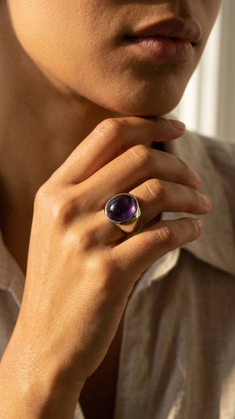 Anillo ARON de Acero Sólido y Amatista
