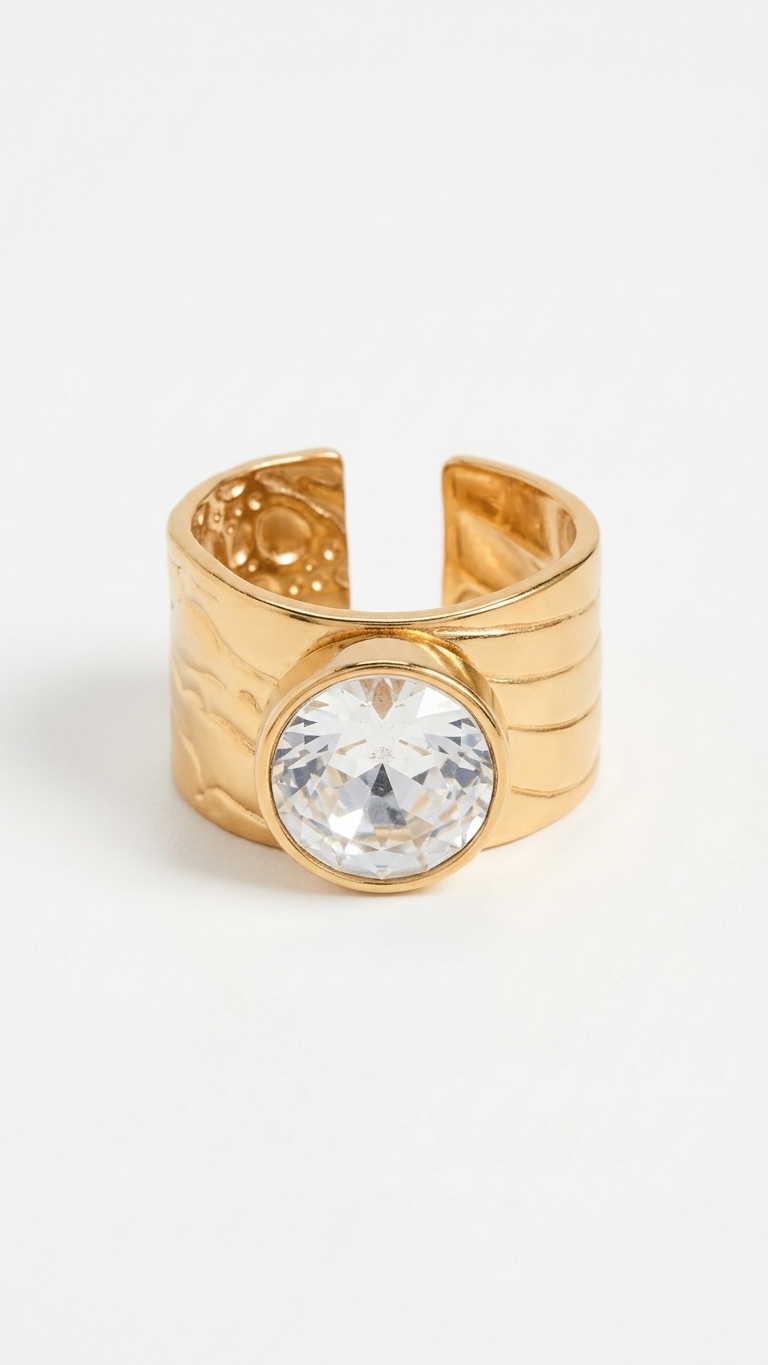Anillo ZOI Ajustable de Acero Dorado y Circonita