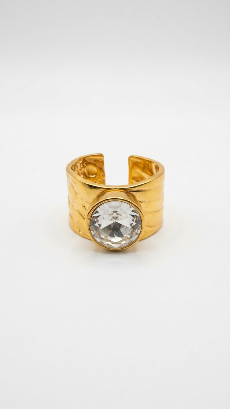 Anillo ASTRA de Acero Dorado con Circonita Grande