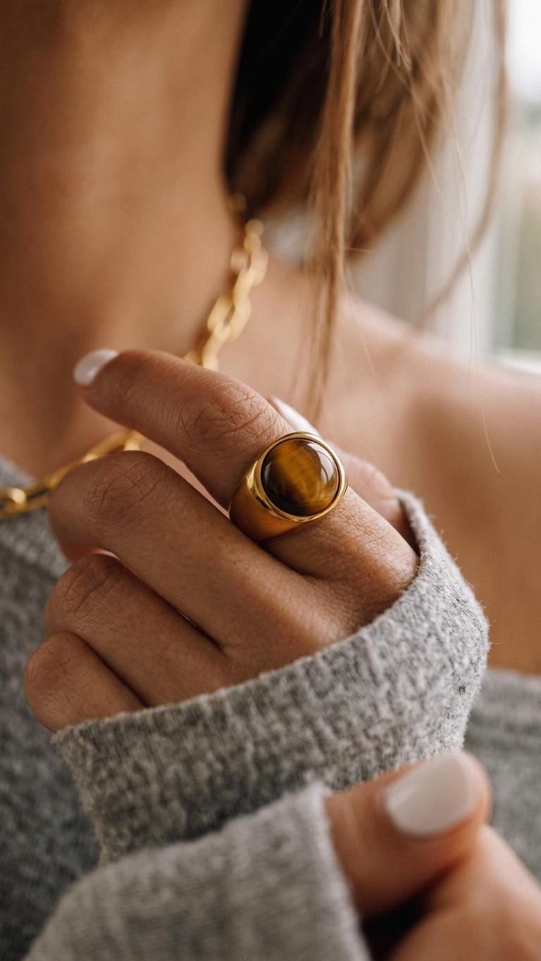 Anillo GALATEA · Ojo de Tigre y Acero